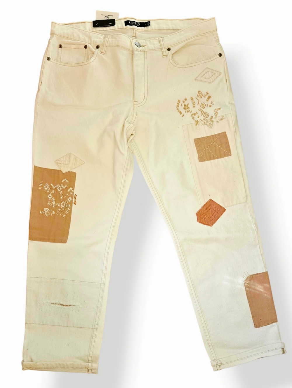 Lauren Ralph Lauren Patchwork Relaxed Tapered Ankle Jeans - Picture 2 of 9
